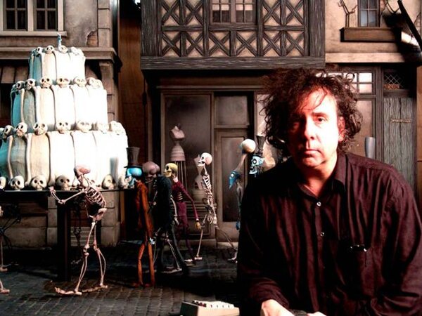 Tim Burton sur le plateau des "Noces funèbres" ("Corpse Bride", 2005) - Photo Derek Frey