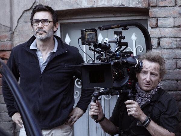 Michel Hazanavicius, left, and Guillaume Schiffman, behind the camera, on the set of "The Search" - Photo Roger Arpajou
