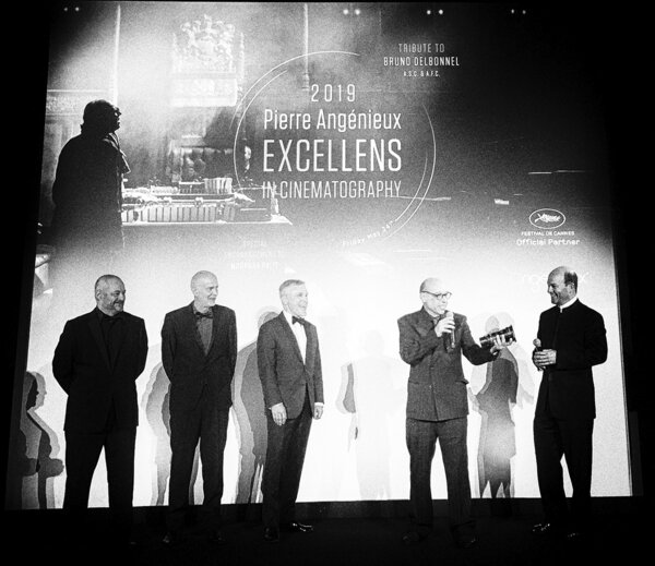 De g. à d. : Jean-Pierre Jeunet, Guillaume Laurant, Christoph Waltz, Bruno Delbonnel et Emmanuel Sprauel - Photo Jean-Marie Dreujou