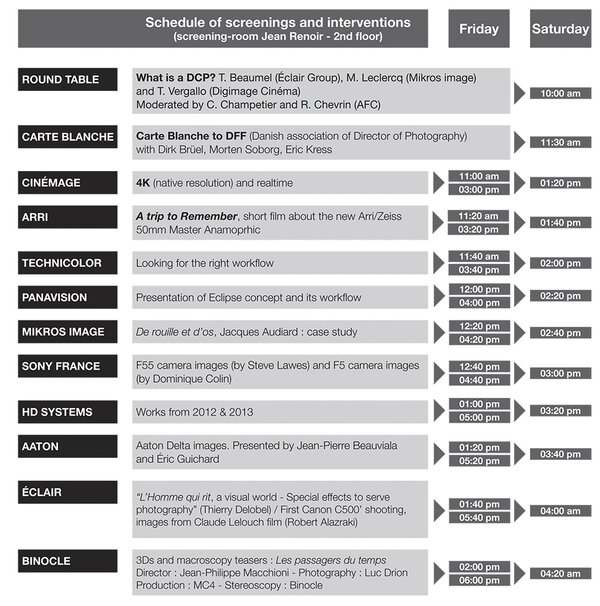 Screenings schedule