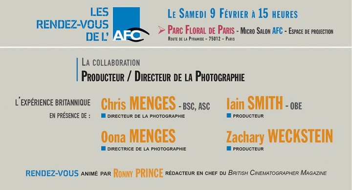 Rendez-vous de l'AFC au Micro Salon 2019 L'évolution de la collaboration Producteur / Chef opérateur à l'ère numérique : l'expérience britannique